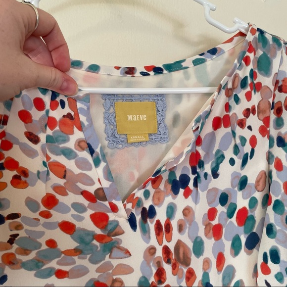 MAEVE Anthropologie Watercolor Flutter V-Neck Cold Shoulder Dress - XS - NWOT - Picture 8 of 10